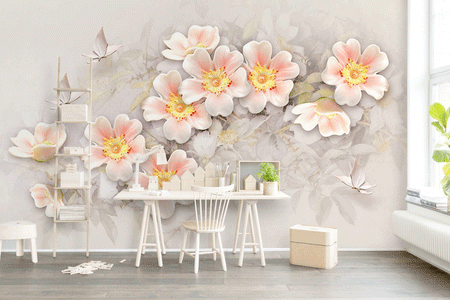 طرح پوسترکاغذ دیواری گل و پروانه 018f