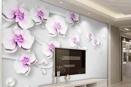 طرح کاغذ دیواری  گلهای سفیدوبنفش  037